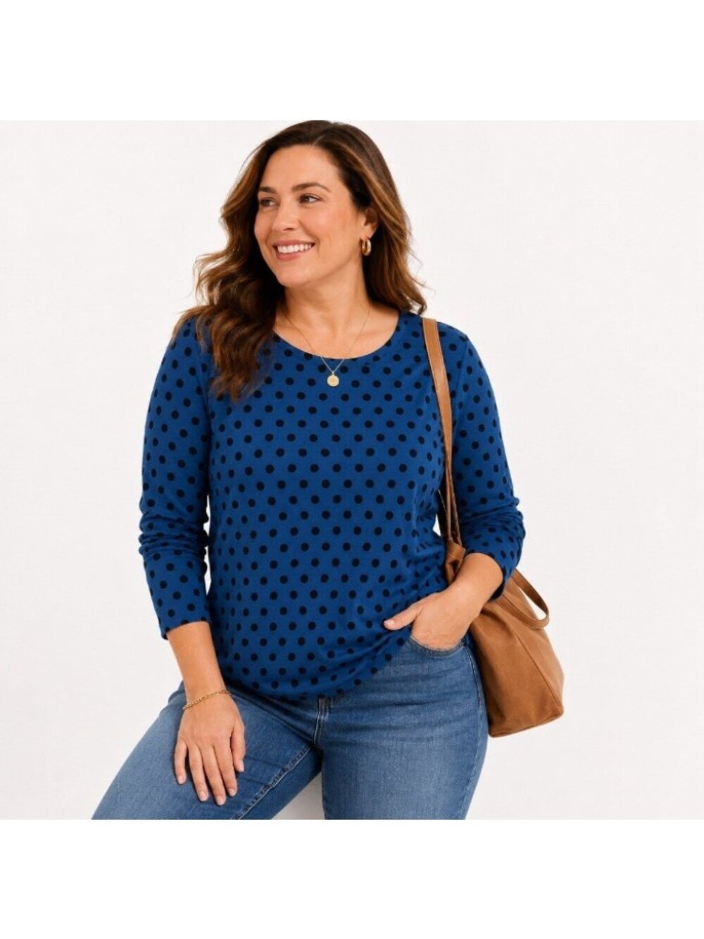 Talbots Polka Dot Top Womens L Blue Long Sleeve T-Shirt
